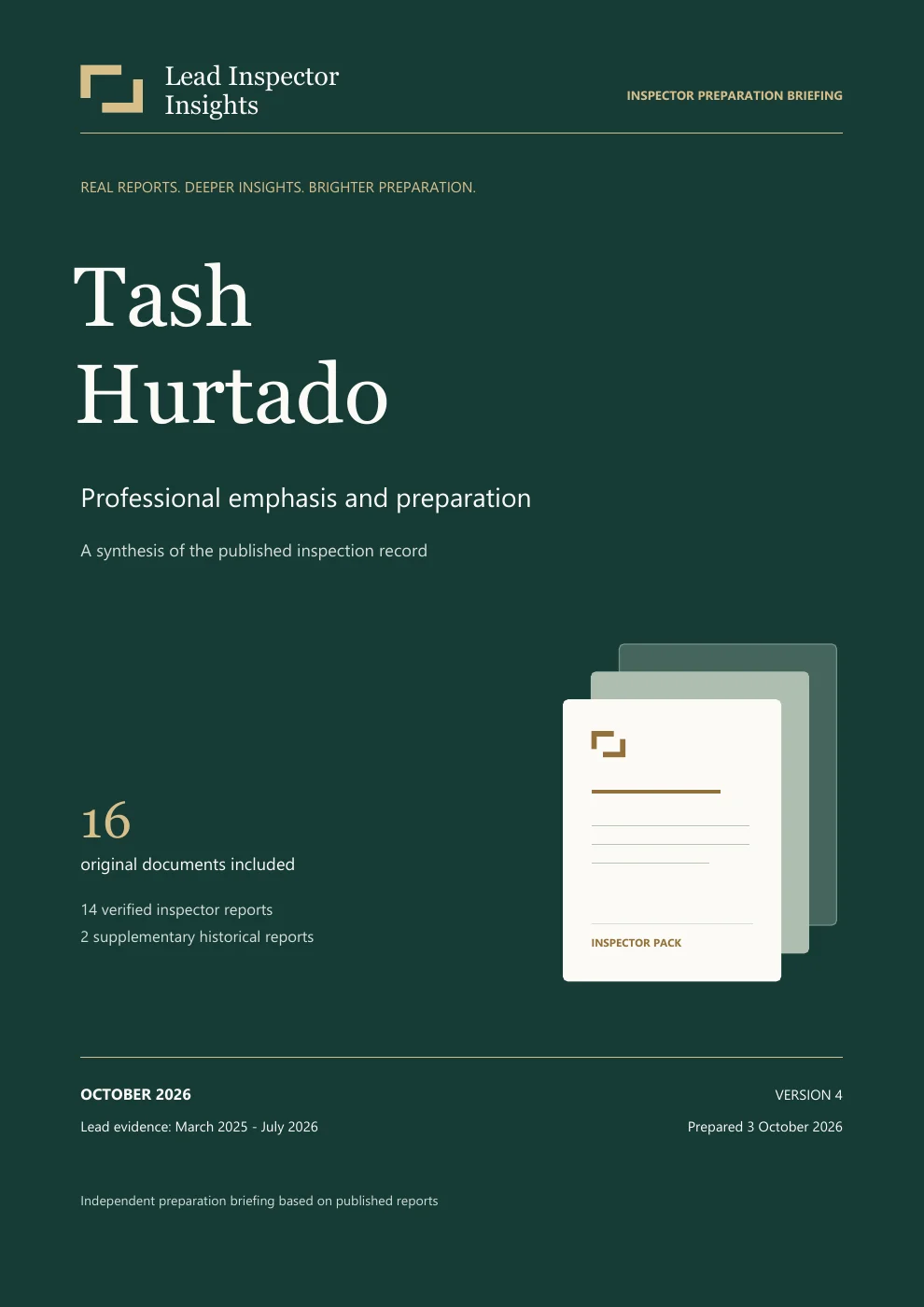 Tash Hurtado sample report, page 1 of 29. Open the PDF for selectable text and evidence links.