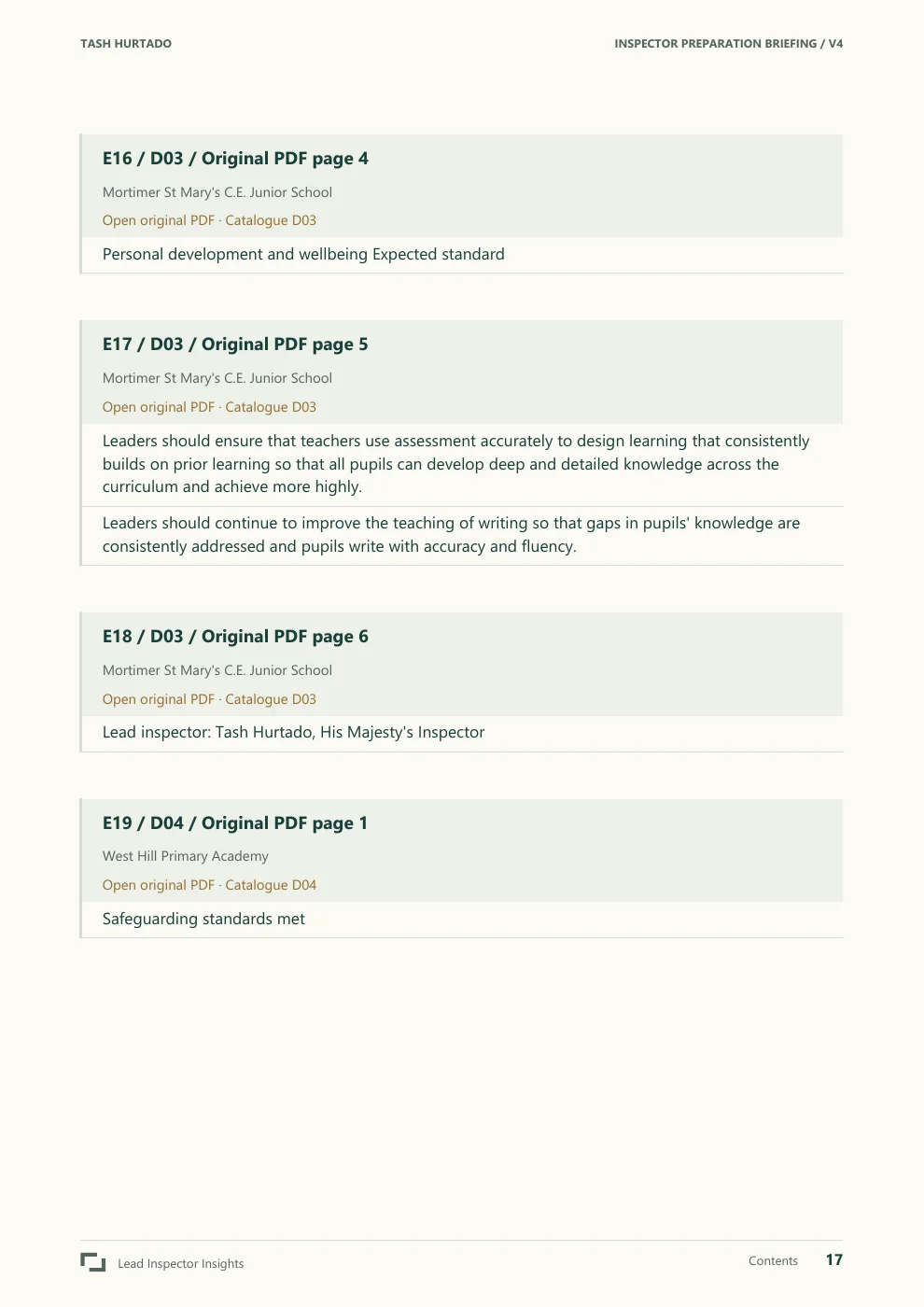Tash Hurtado sample report, page 17 of 29. Open the PDF for selectable text and evidence links.